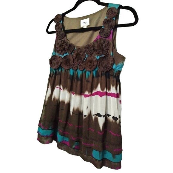 Eci New York Multicolor Boho Tank Top Size 8 Rosette Scoop Neck Sleeveless Flowy - Picture 3 of 7